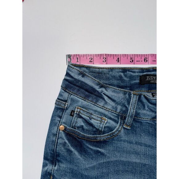 Judy Blue Jeans Bootcut High Rise Fray Hem Stretch Denim Two Button Preppy 5/27 - Picture 9 of 15